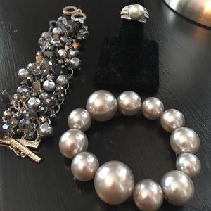 Gray stone ring and two matching bracelet set of 3